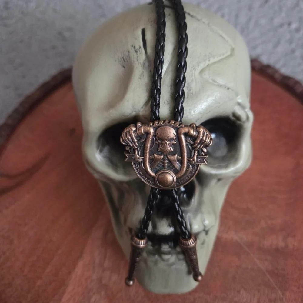 Western Biker Copper Skull Bolo Tie Necklace Gift Jewelry Accessories Grunge